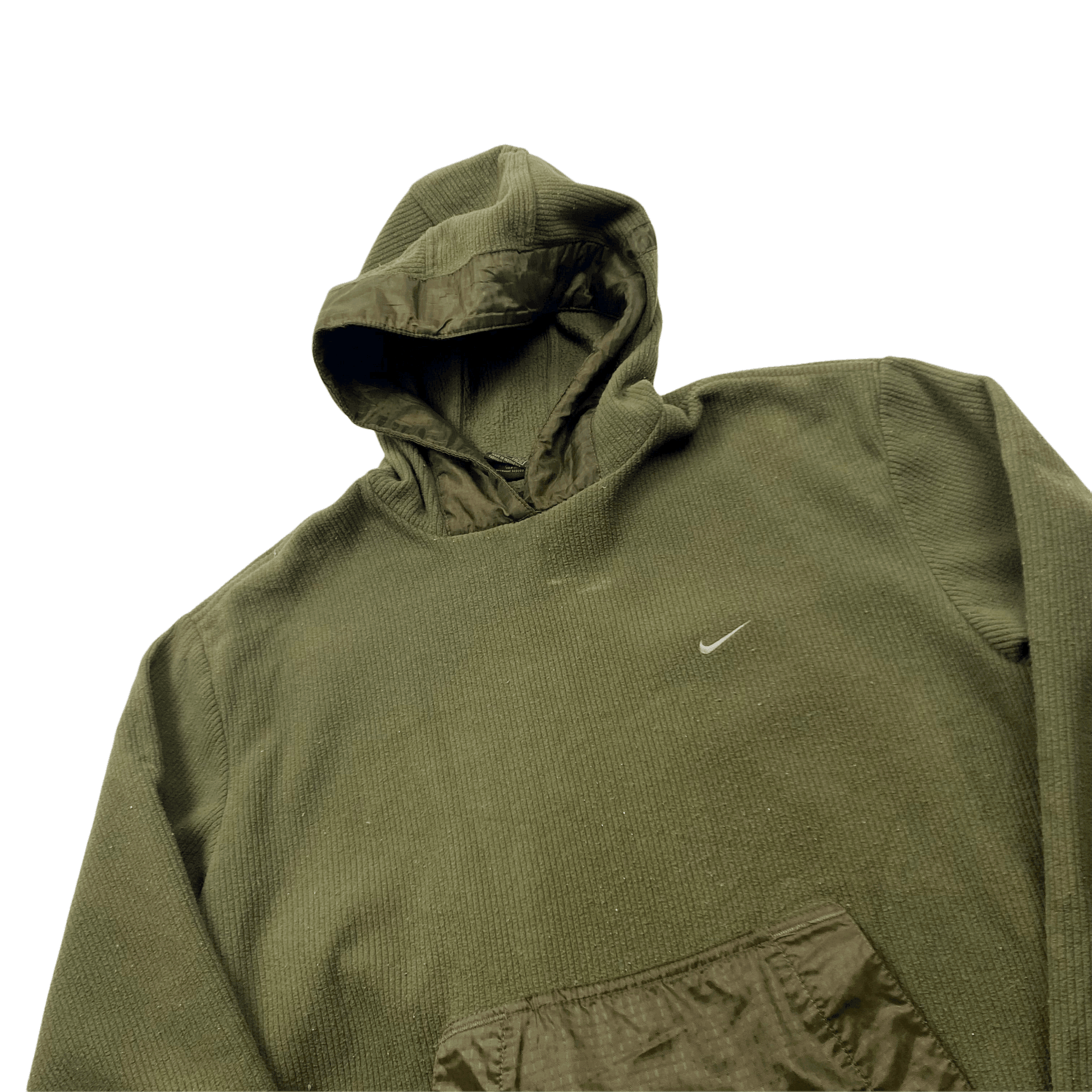Vintage 90s Khaki Green Nike Tech Fleece Hoodie - Medium - The Streetwear Studio