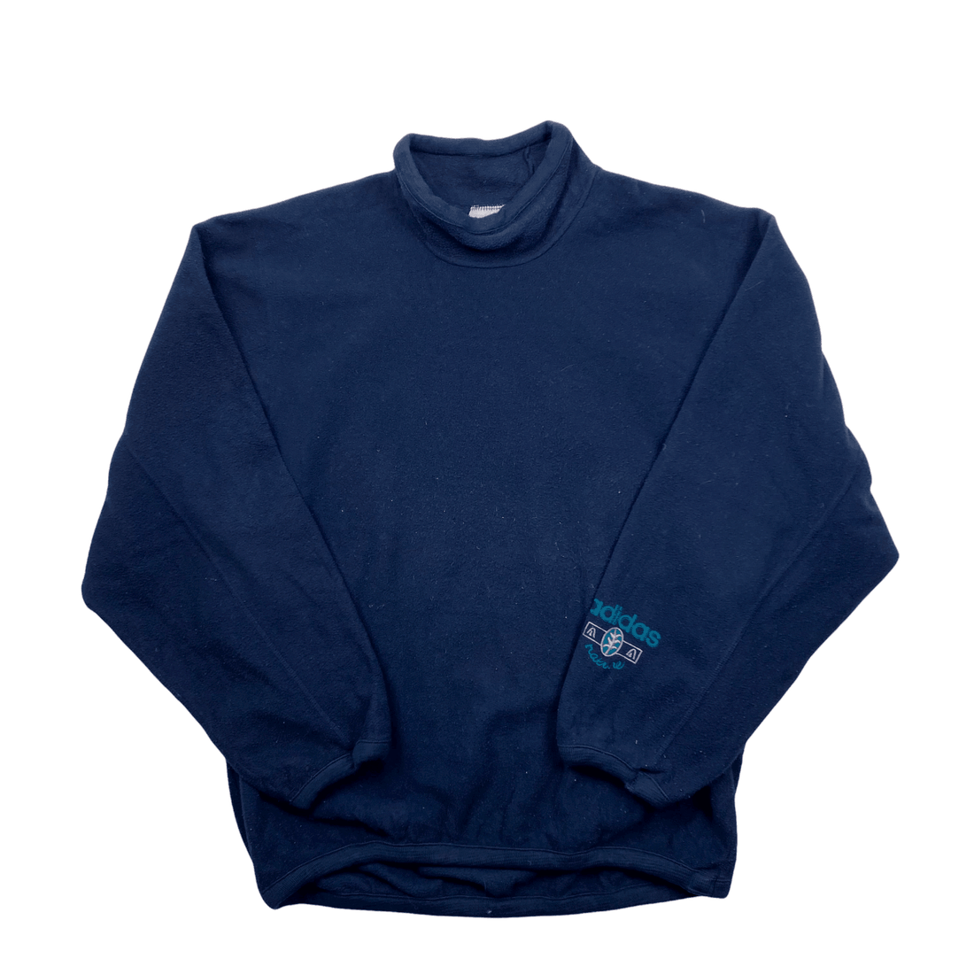 Vintage 90s Navy Blue Adidas Adventure Spell-Out Fleece Sweatshirt - Large - The Streetwear Studio