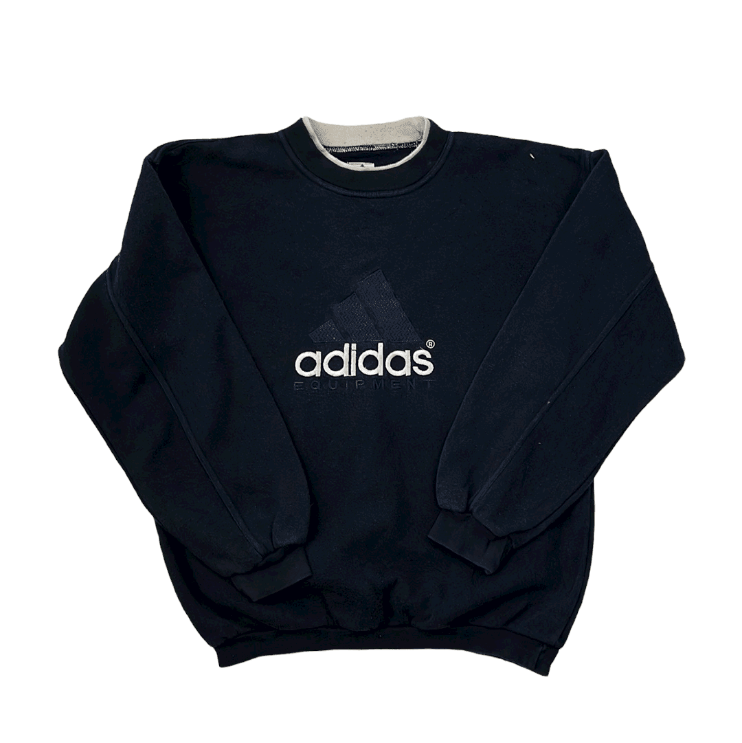 Vintage 90s Navy Blue Adidas Equipment Spell-Out Sweatshirt - Medium - The Streetwear Studio