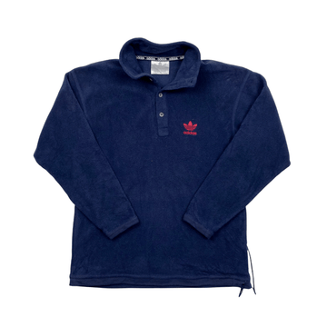 Vintage 90s Navy Blue Adidas Fleece Sweatshirt - Small - The Streetwear Studio