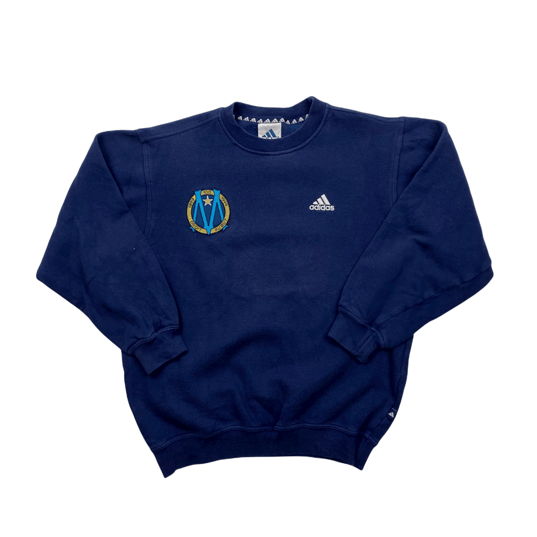 Vintage 90s Navy Blue Adidas Marseille Football Sweatshirt - Small - The Streetwear Studio