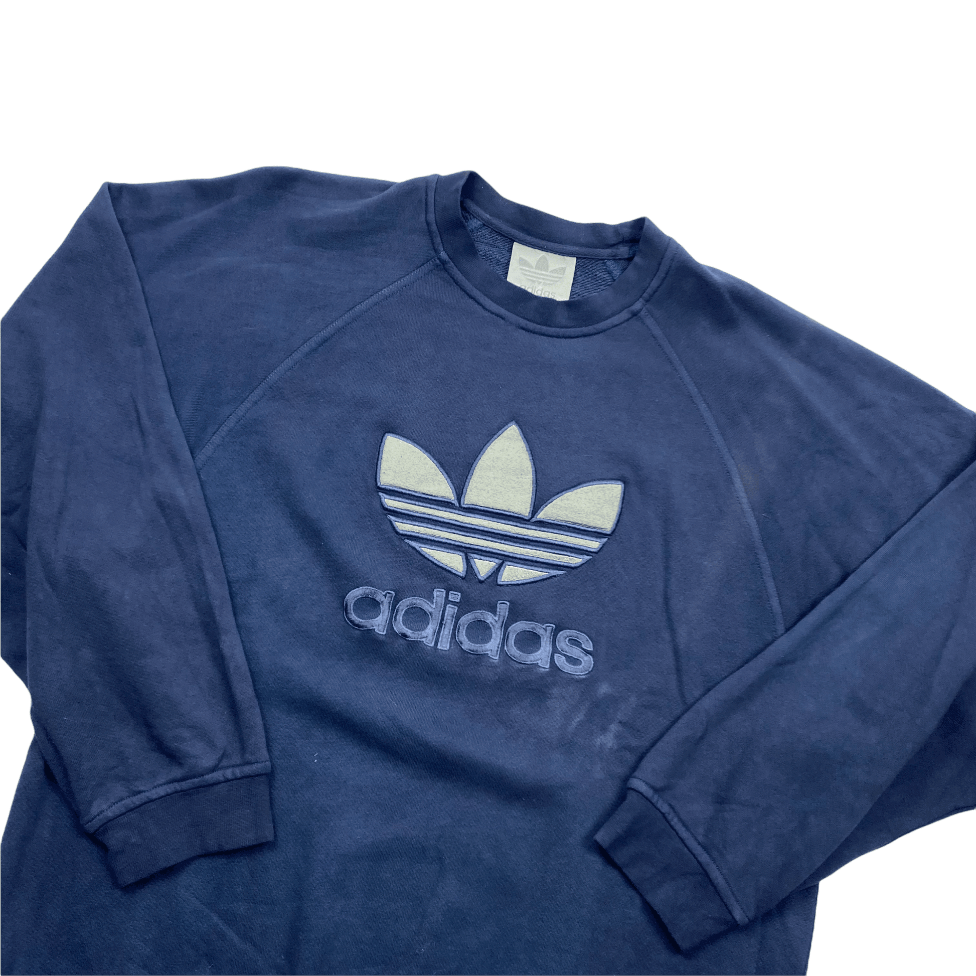 Vintage 90s Navy Blue Adidas Spell-Out Sweatshirt - Large - The Streetwear Studio