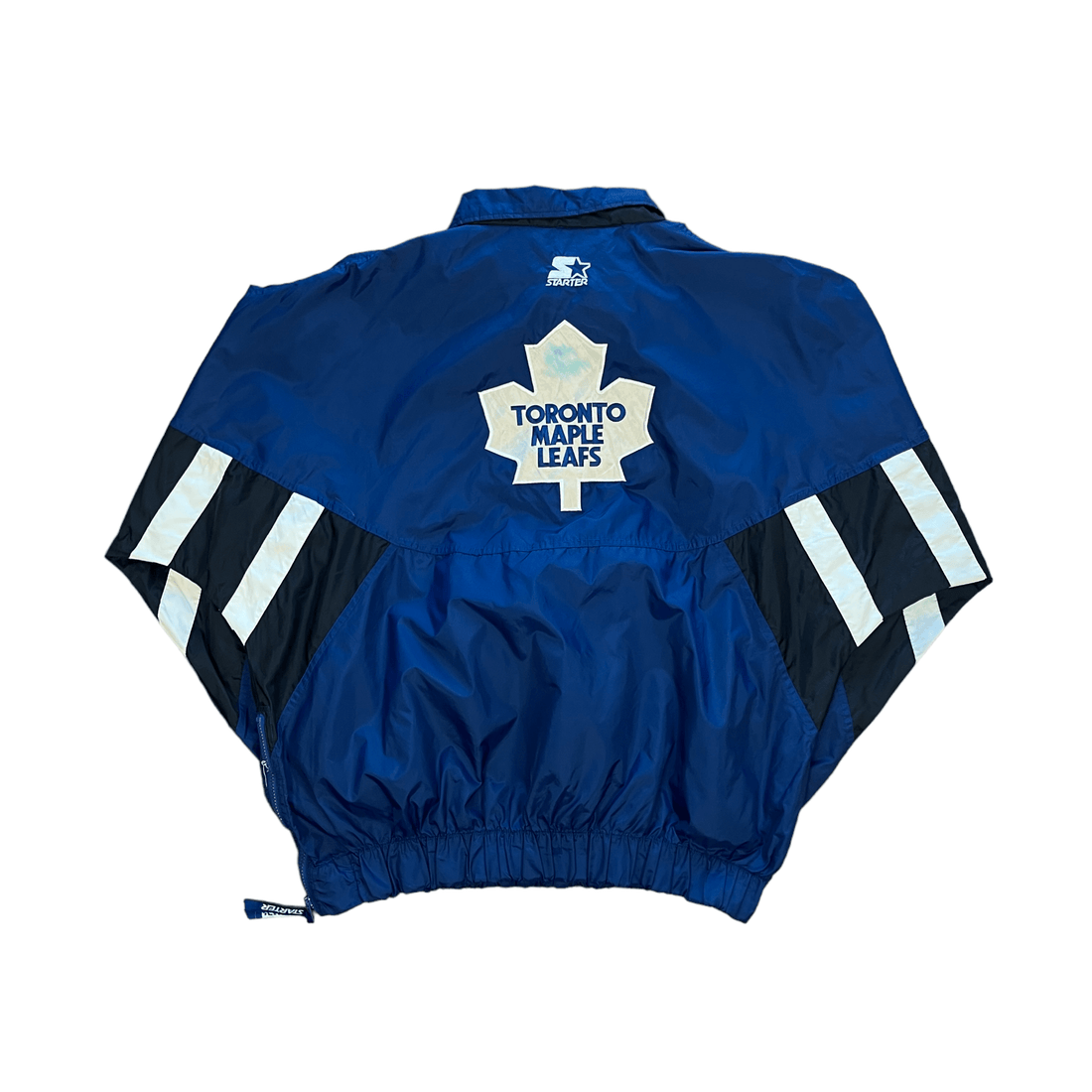 Vintage 90s Navy Blue, Black + White Starter Toronto Maples Leafs NHL Quarter Zip Jacket - Extra Large - The Streetwear Studio