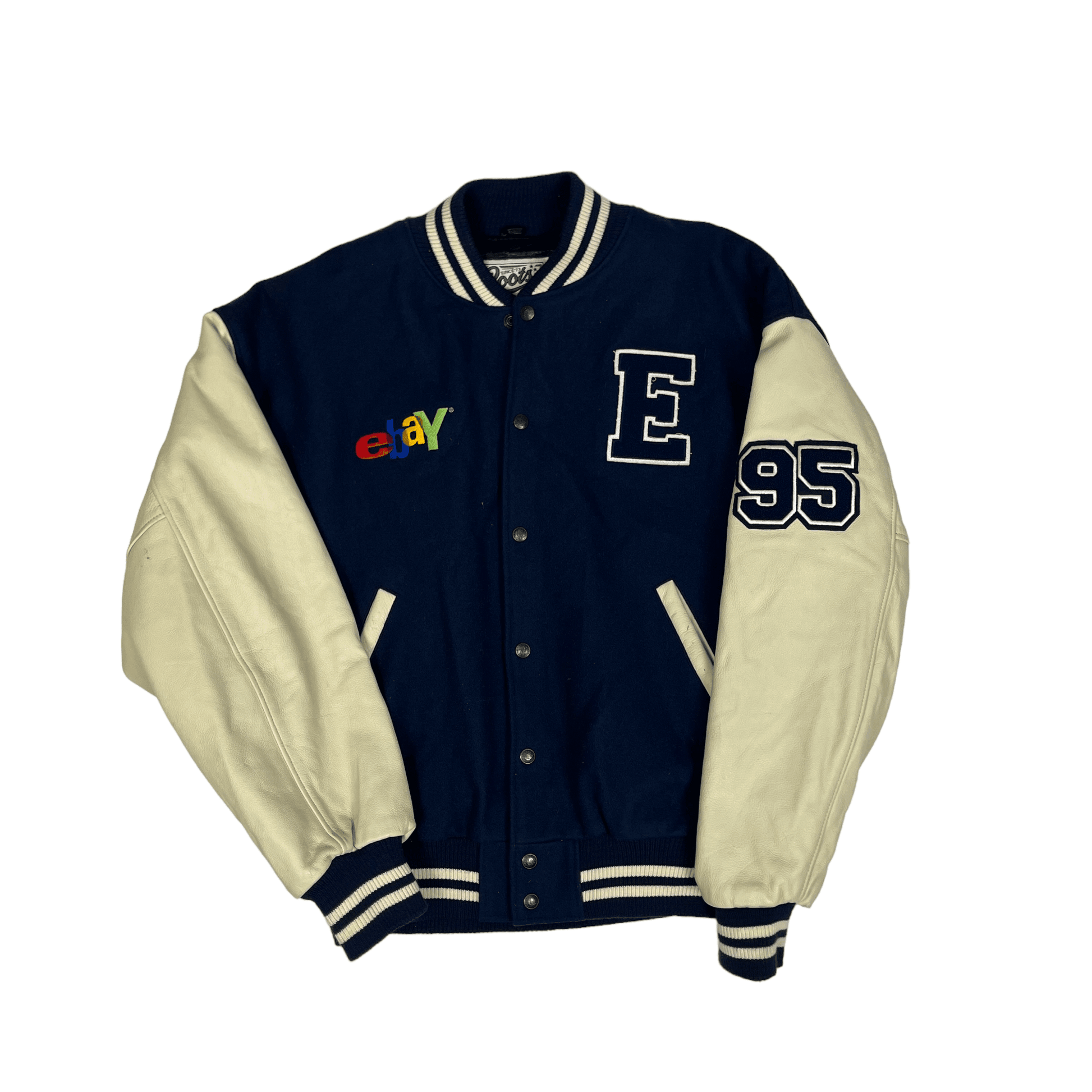 Vintage 90s Navy Blue Cream eBay Varsity Jacket Large