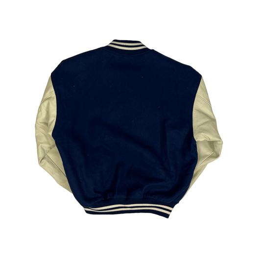 Vintage 90s Navy Blue + Cream eBay Varsity Jacket - Large - The Streetwear Studio