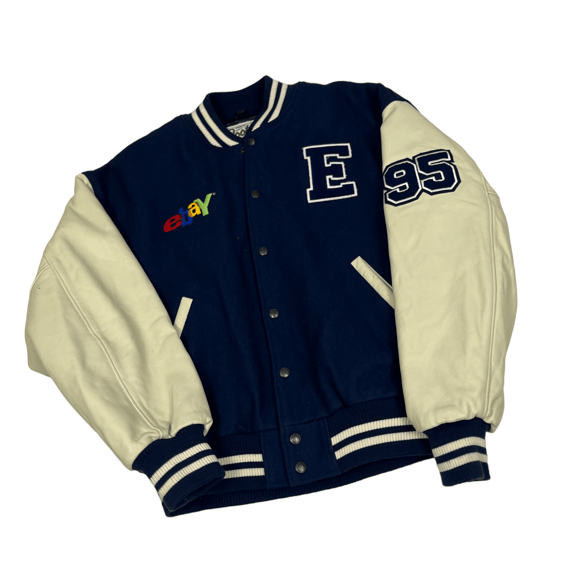 Vintage 90s Navy Blue Cream eBay Varsity Jacket Large