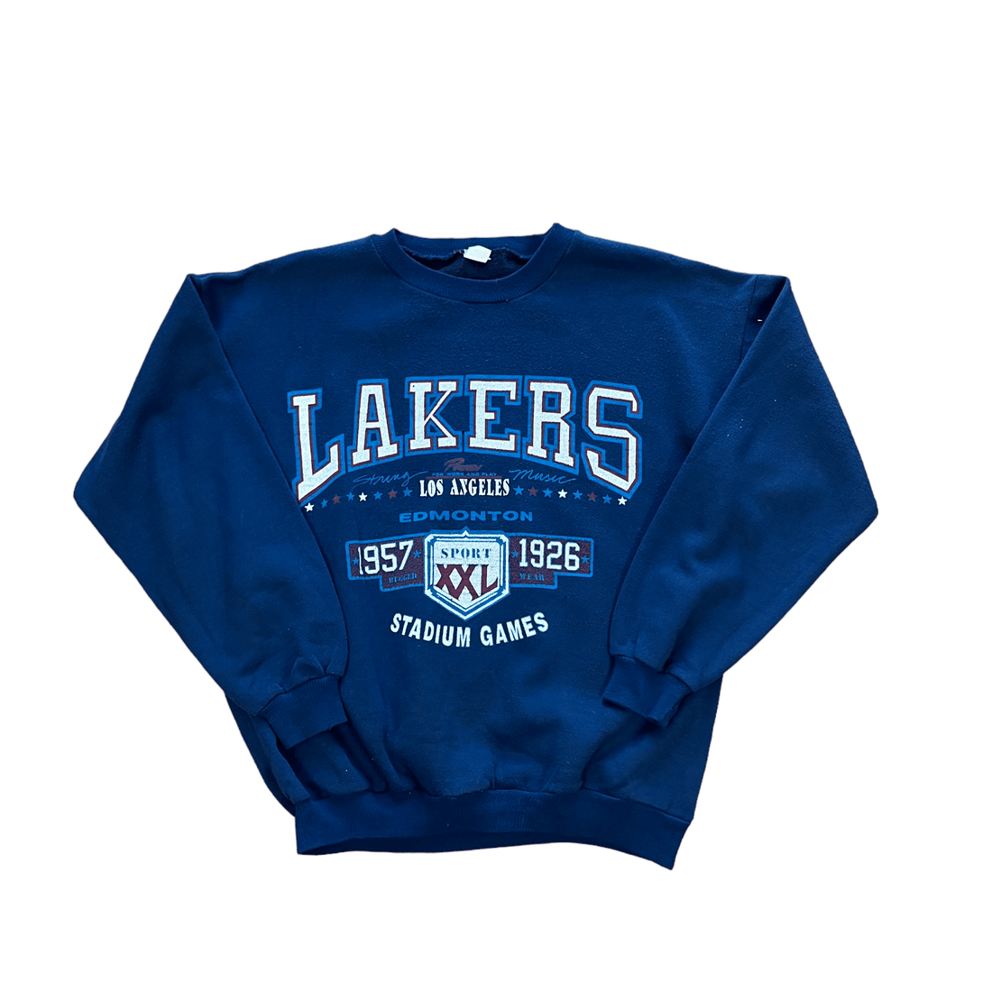 Vintage 90s Navy Blue LA Lakers NBA Sweatshirt - Medium - The Streetwear Studio