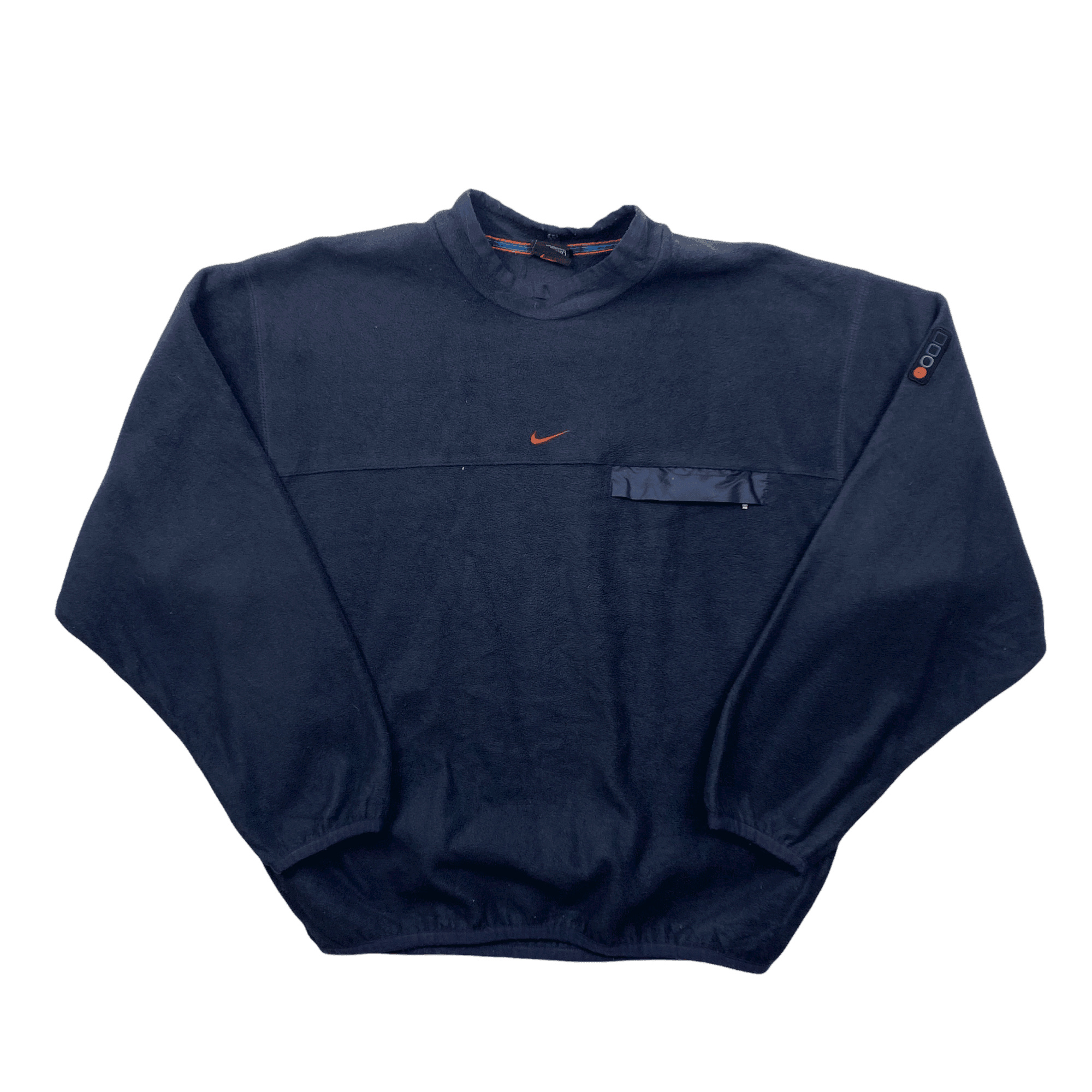 Vintage 90s Navy Blue Nike Centre Swoosh Fleece Sweatshirt - Medium - The Streetwear Studio