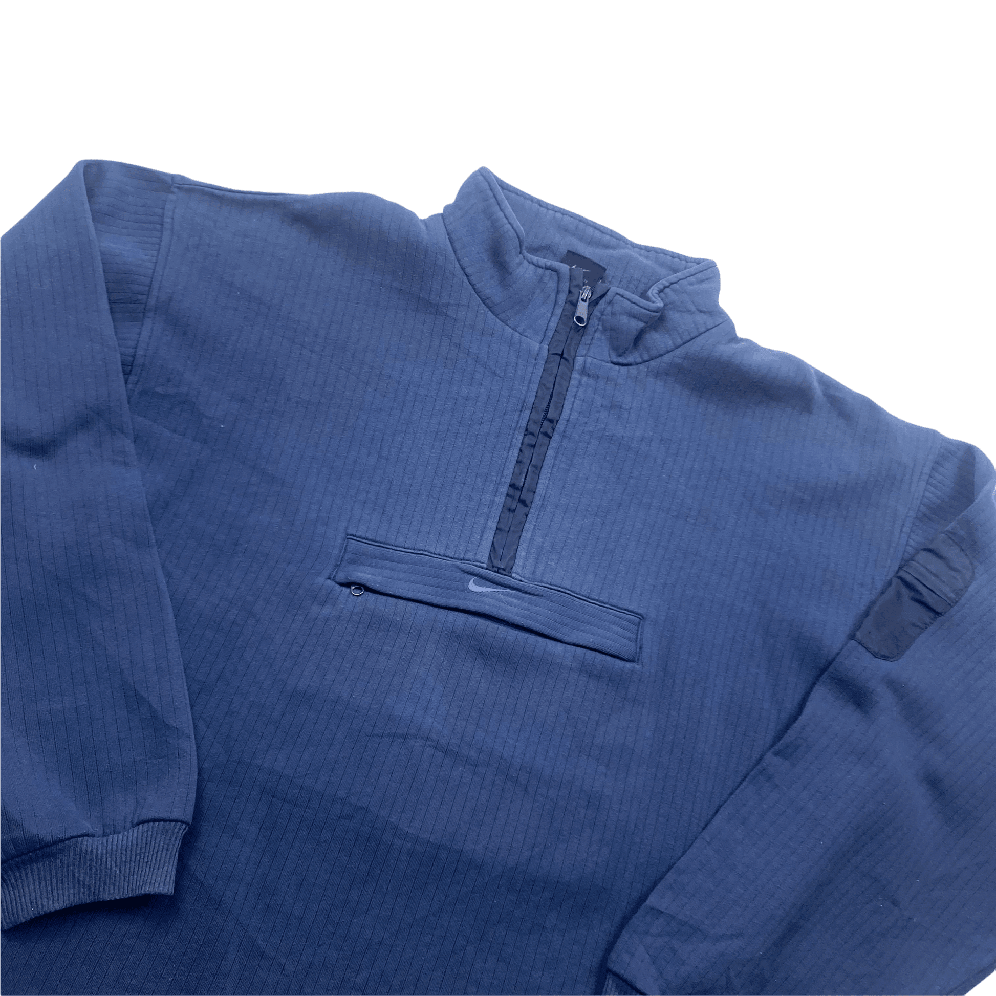 Vintage 90s Navy Blue Nike Centre Swoosh Oversized Quarter Zip Sweatshirt - Large (Recommended Size - Medium) - The Streetwear Studio