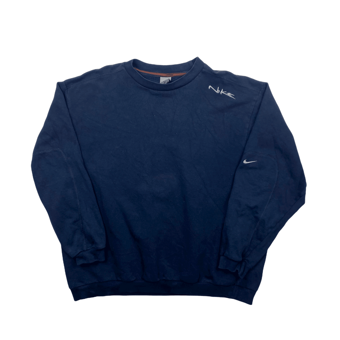 Vintage 90s Navy Blue Nike Spell-Out Sweatshirt - Extra Large - The Streetwear Studio