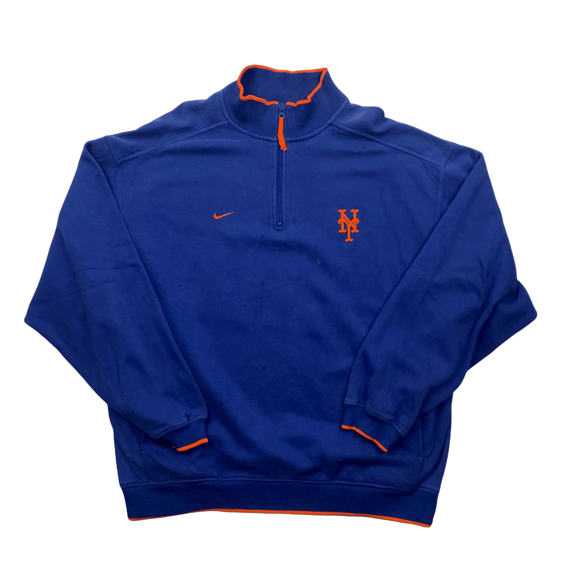 Vintage 90s Navy Blue + Orange Nike New York Giants NFL Quarter Zip Sweatshirt - Extra Large - The Streetwear Studio