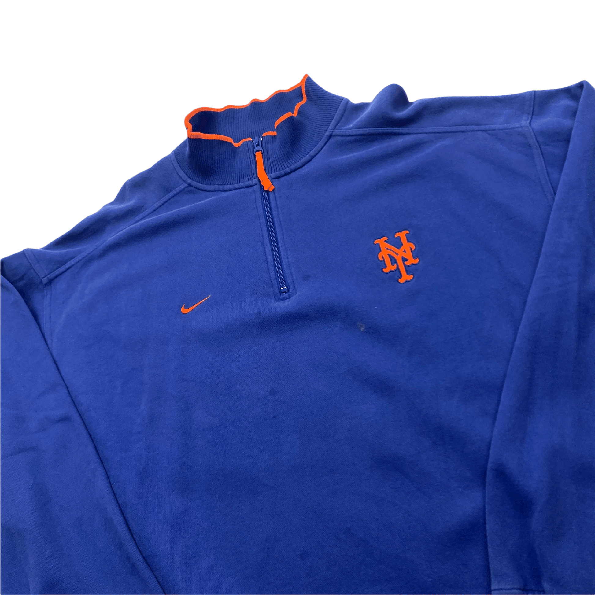 Vintage 90s Navy Blue + Orange Nike New York Giants NFL Quarter Zip Sweatshirt - Extra Large - The Streetwear Studio
