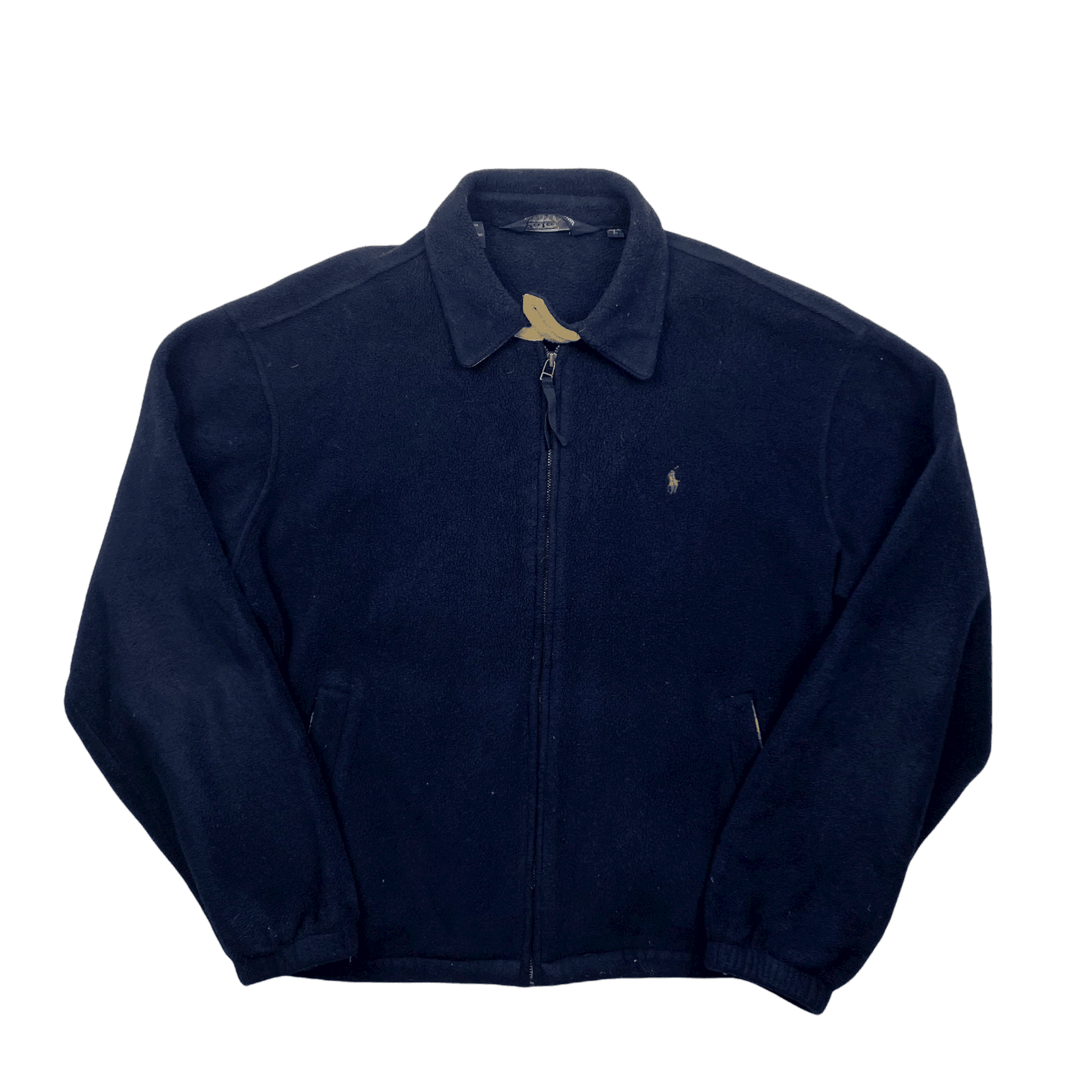 Vintage 90s Navy Blue Polo Ralph Lauren Full Zip Fleece Harrington Jacket - Large - The Streetwear Studio