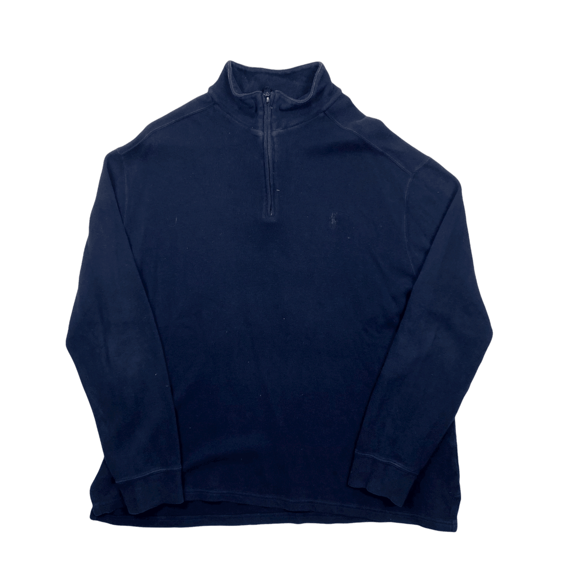 Vintage 90s Navy Blue Polo Ralph Lauren Quarter Zip Sweatshirt - Extra Large - The Streetwear Studio