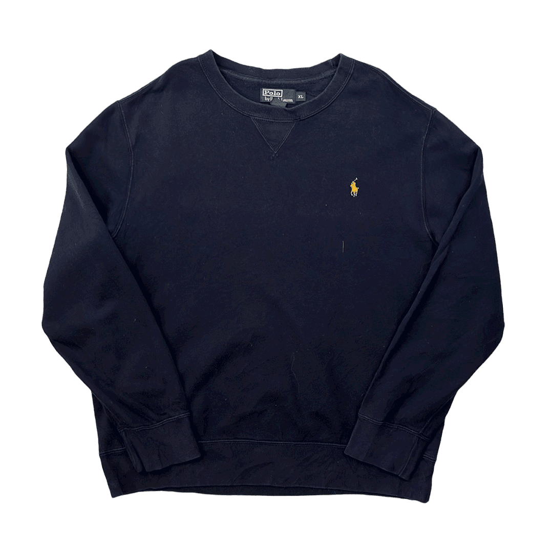 Vintage 90s Navy Blue Polo Ralph Lauren Sweatshirt - Extra Large - The Streetwear Studio