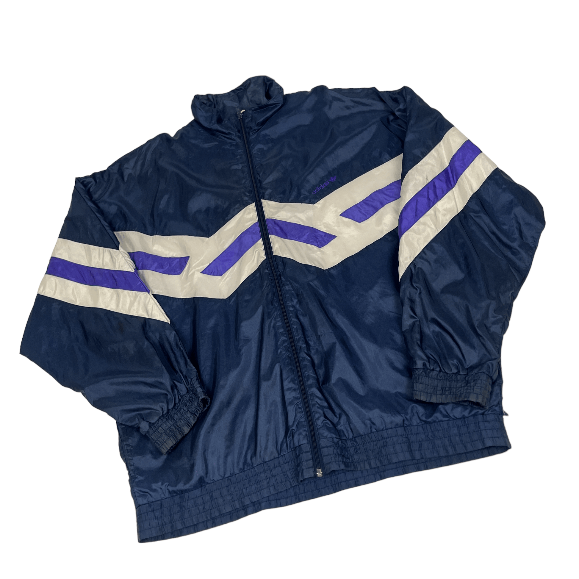 Vintage 90s Navy Blue, Purple + White Adidas Windbreaker - Extra Large - The Streetwear Studio