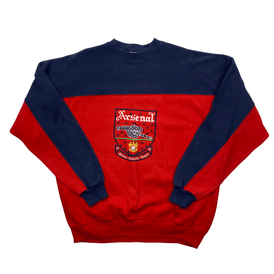 Vintage 90s Navy Blue + Red Adidas Arsenal Football Spell-Out Sweatshirt - Medium - The Streetwear Studio