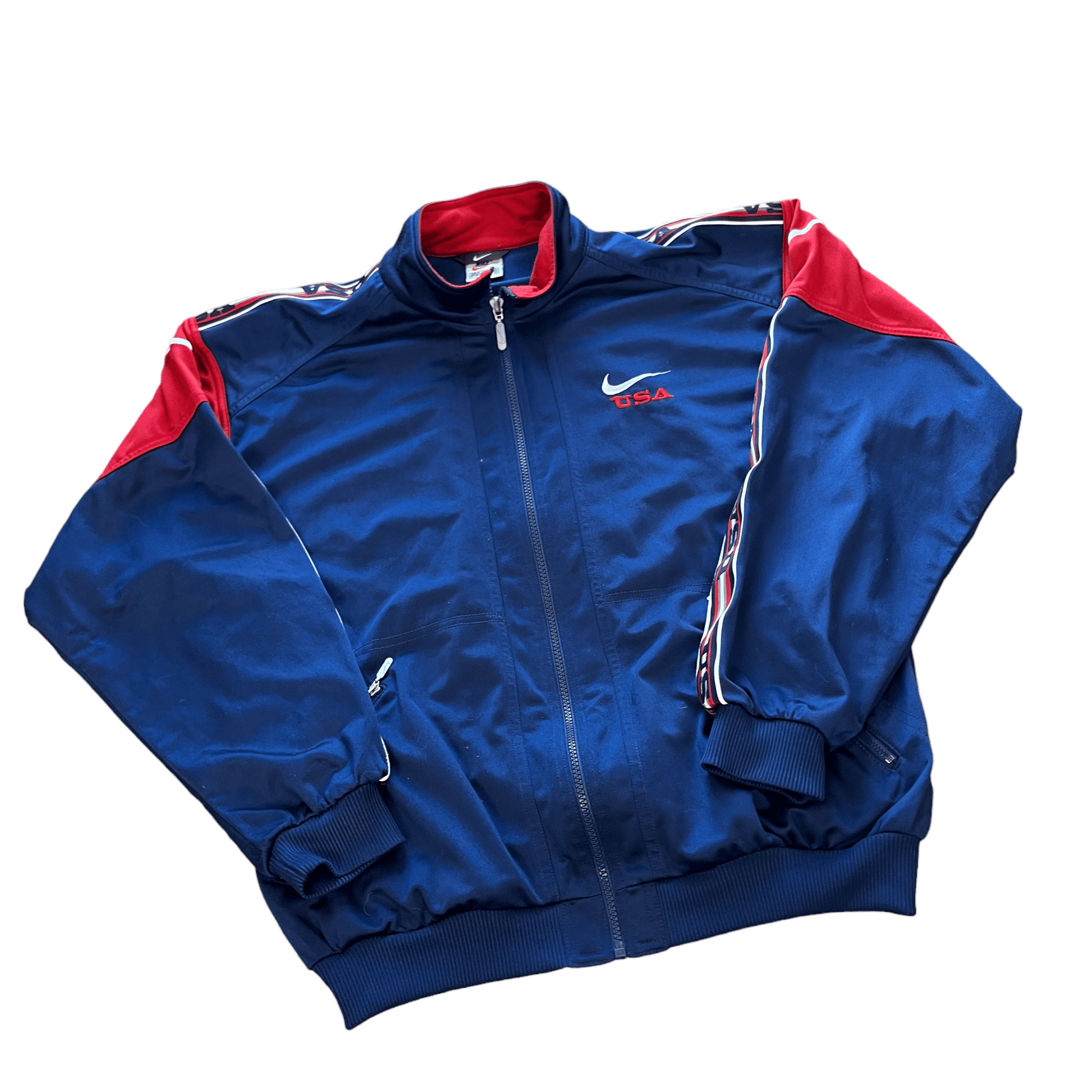 Vintage 90s Navy Blue + Red Nike Jacket - Medium - The Streetwear Studio