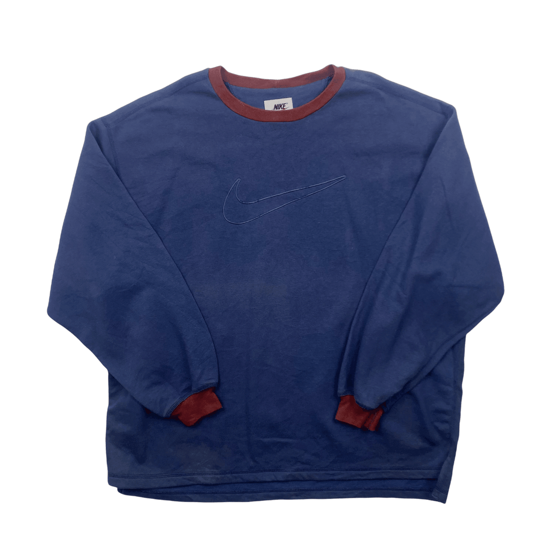 Vintage 90s Navy Blue + Red Nike Large Centre Swoosh Sweatshirt - Extra Large - The Streetwear Studio