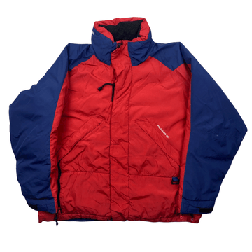 Vintage 90s Navy Blue + Red Ralph Lauren Polo Jeans Spell-Out Puffer Coat/ Jacket - Medium (Recommended Size - Large) - The Streetwear Studio