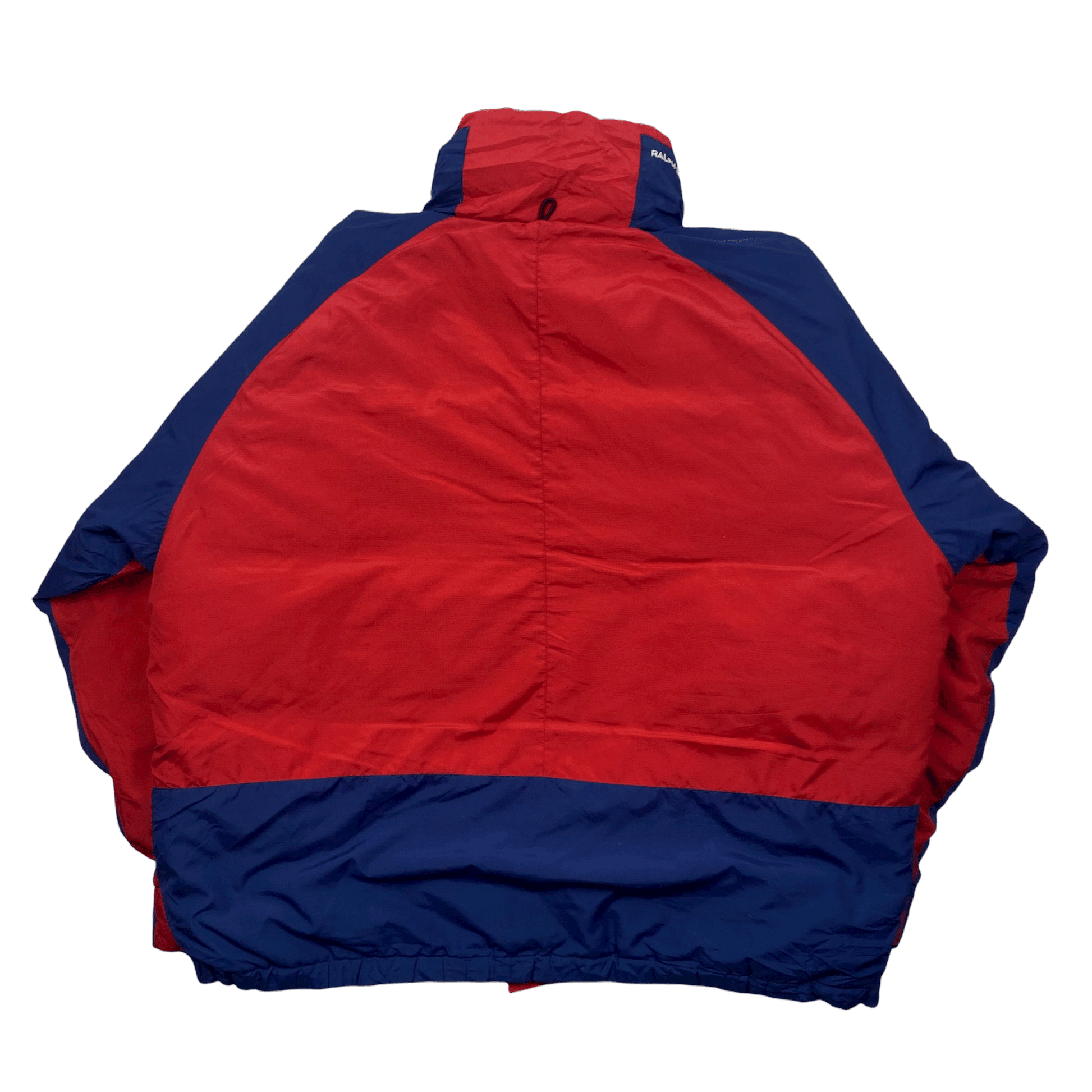Vintage 90s Navy Blue + Red Ralph Lauren Polo Jeans Spell-Out Puffer Coat/ Jacket - Medium (Recommended Size - Large) - The Streetwear Studio
