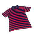 Vintage 90s Navy Blue + Red Versace Striped Polo Shirt - Large - The Streetwear Studio