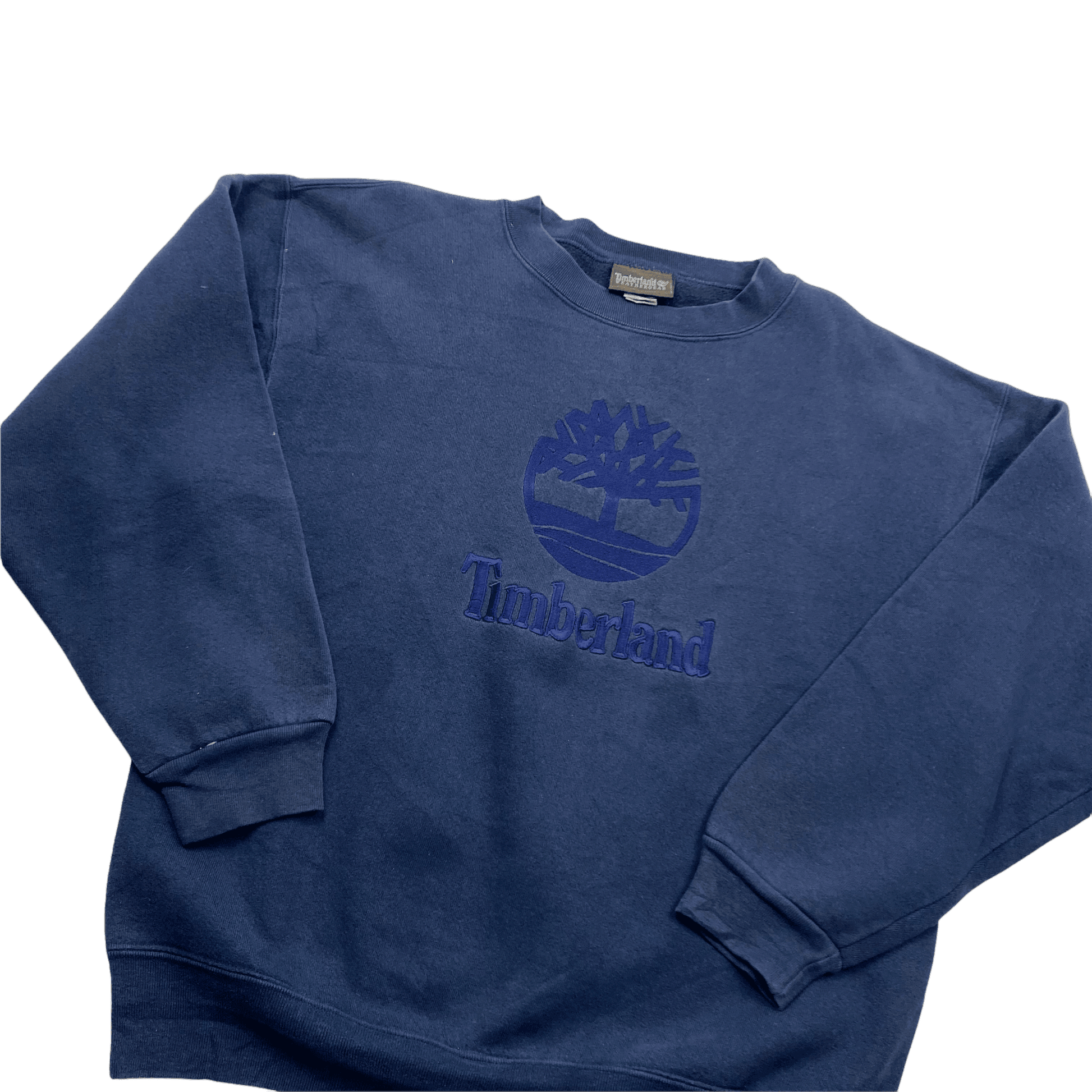 Vintage 90s Navy Blue Timberland Spell-Out Sweatshirt - Medium - The Streetwear Studio
