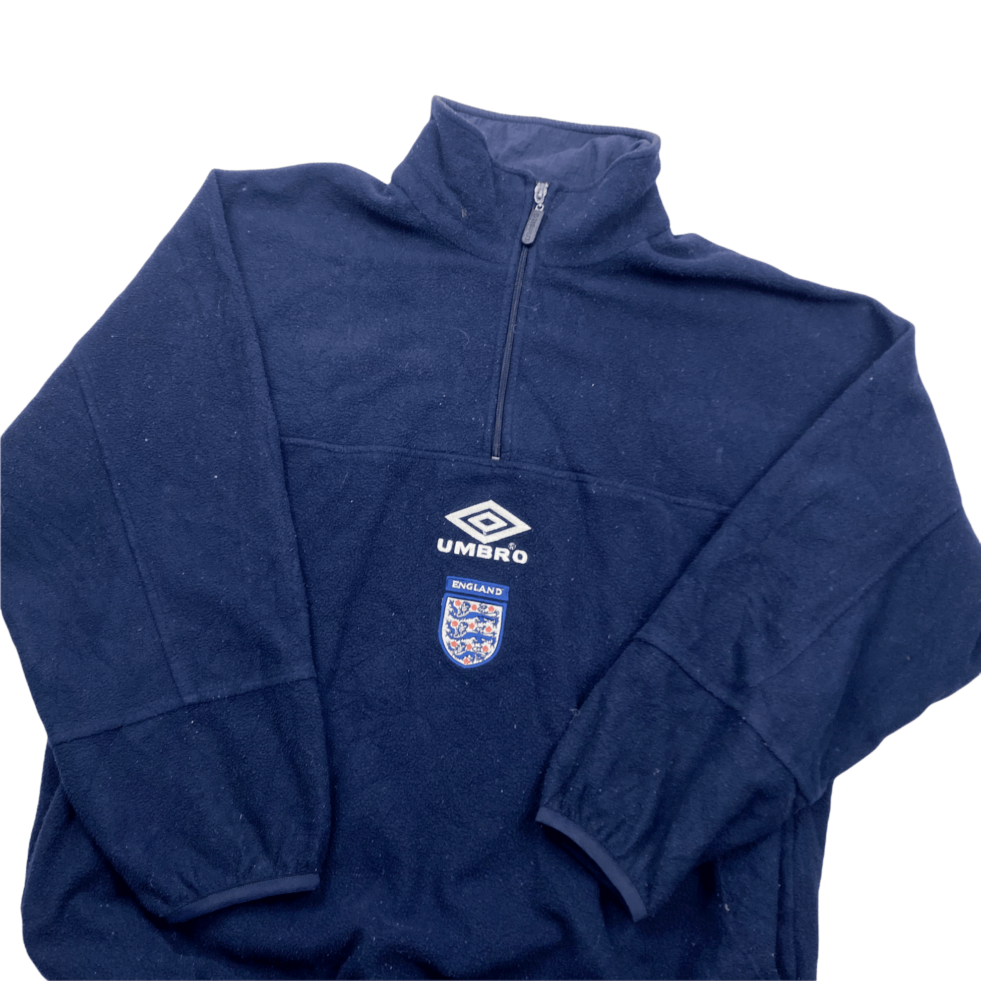 Vintage 90s Navy Blue Umbro England Football Quarter Zip Fleece - Large - The Streetwear Studio