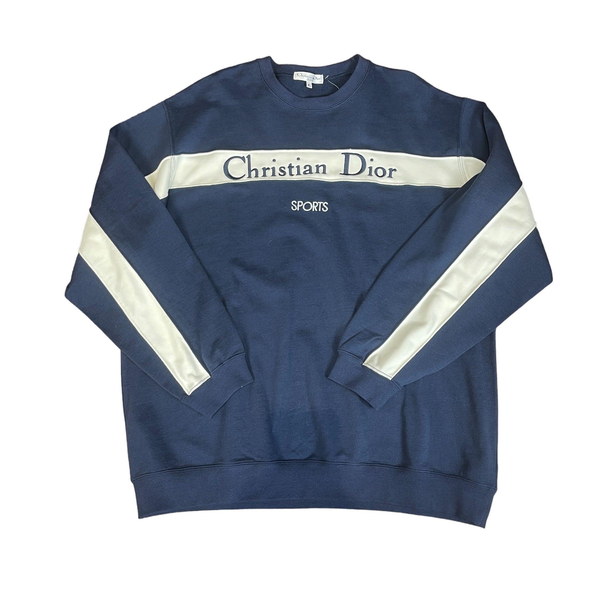 Vintage 90s Navy Blue + White Christian Dior Sweatshirt - Extra Large - The Streetwear Studio