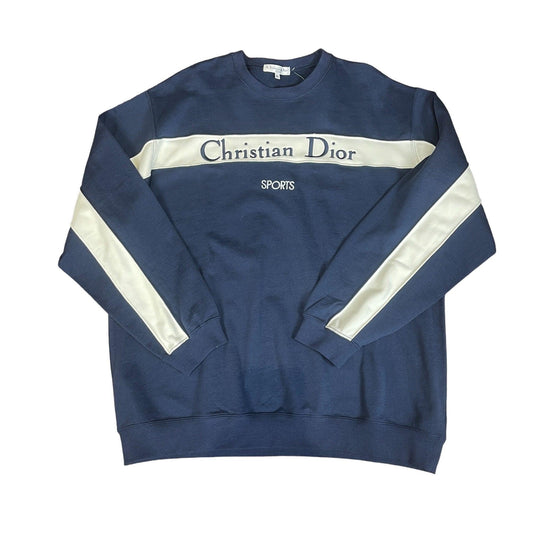 Vintage 90s Navy Blue + White Christian Dior Sweatshirt - Extra Large - The Streetwear Studio