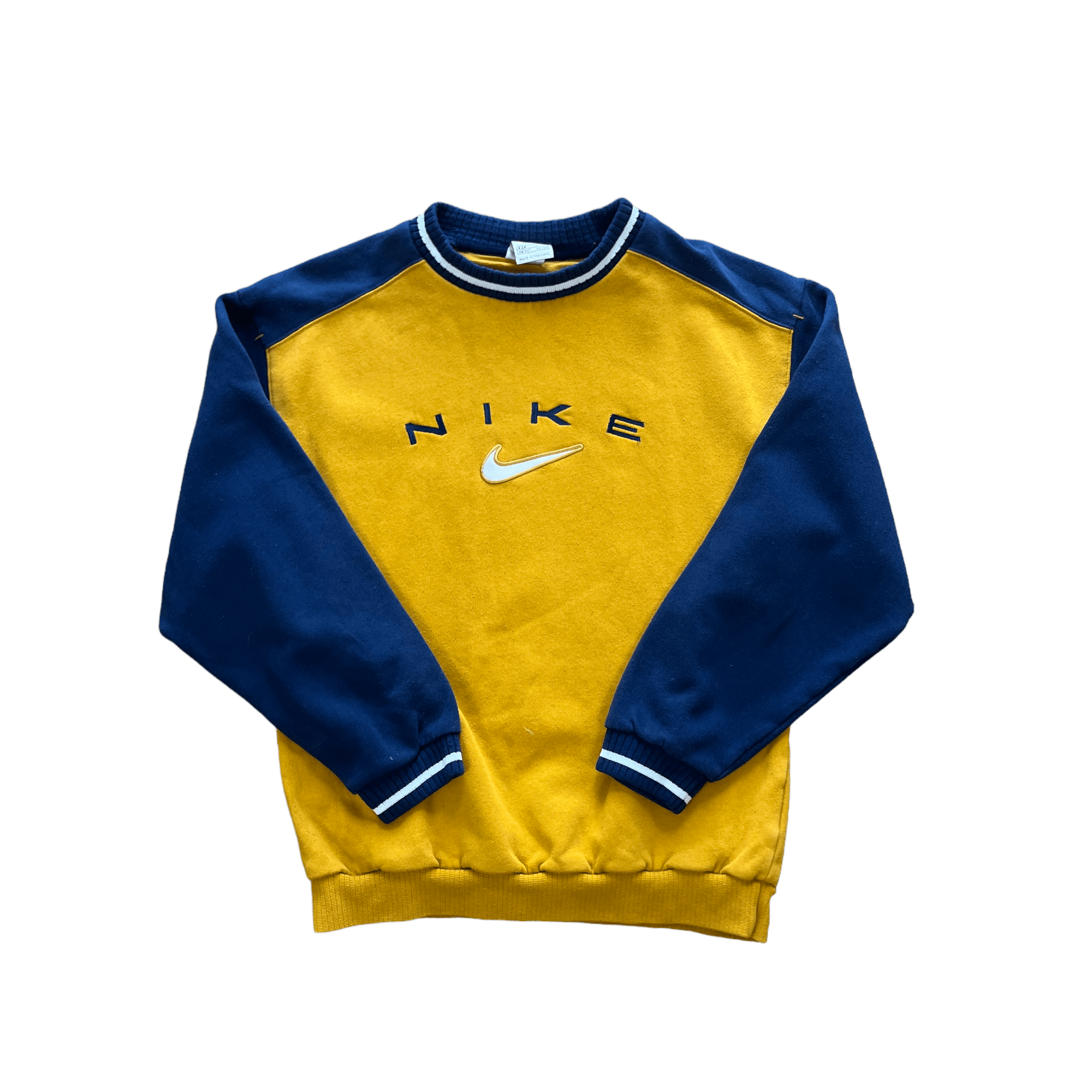 Vintage 90s Navy Blue + Yellow Nike Sweatshirt - Recommended Size - Small - The Streetwear Studio