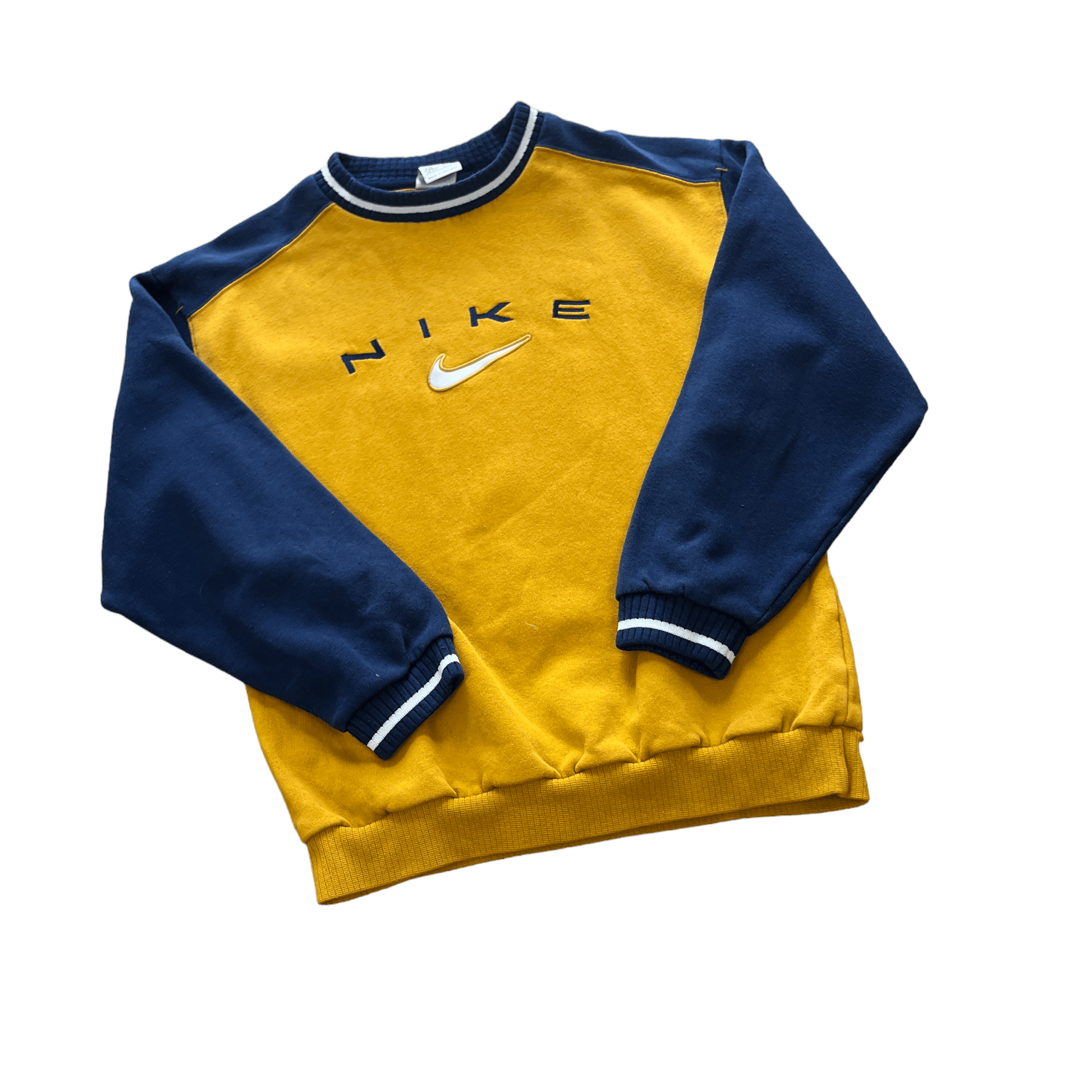 Vintage 90s Navy Blue + Yellow Nike Sweatshirt - Recommended Size - Small - The Streetwear Studio