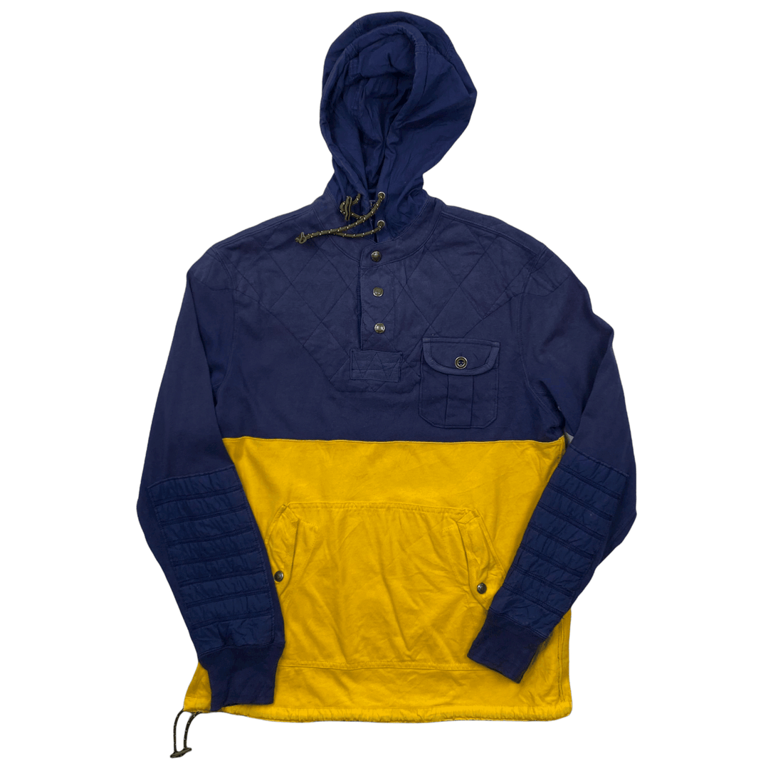 Vintage 90s Navy Blue + Yellow Polo Ralph Lauren Hoodie - Medium - The Streetwear Studio