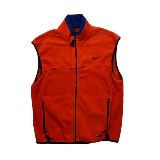 Vintage 90s Orange Nike ACG Spell-Out Fleece Gilet - Large - The Streetwear Studio