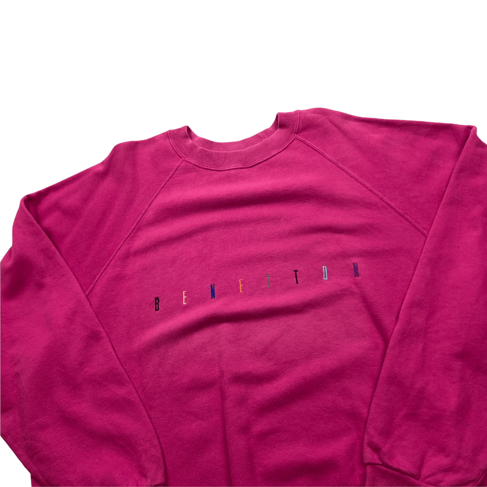 Vintage 90s Pink United Colours of Benetton Spell-Out Sweatshirt - Extra Large - The Streetwear Studio
