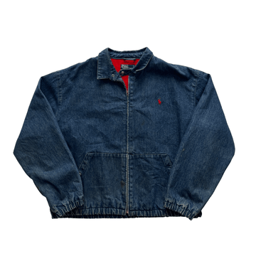 Vintage 90s Polo Ralph Lauren Denim Harrington Jacket - Extra Large - The Streetwear Studio