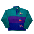 Vintage 90s Purple, Green + Blue Fila Magic Line Spell-Out Quarter Button Fleece - Large - The Streetwear Studio