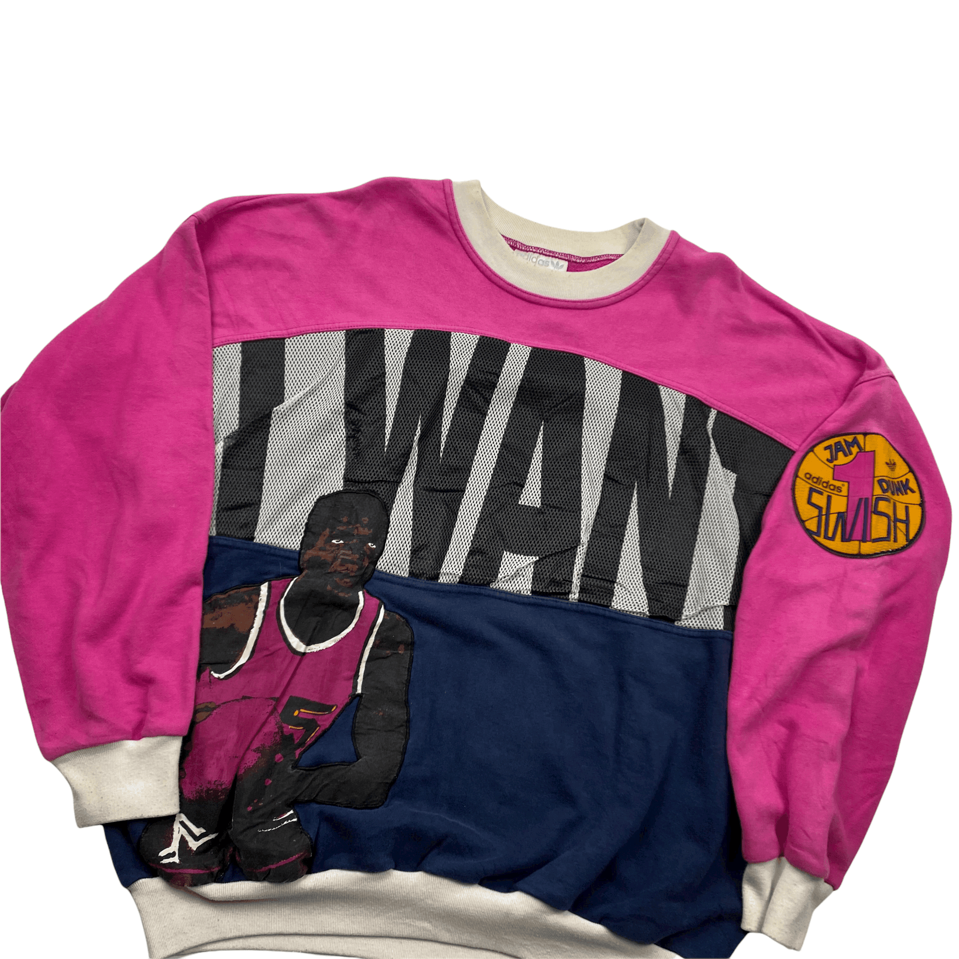 Vintage 90s Purple + Navy Blue Adidas "I Want I Can" Sweatshirt - Medium - The Streetwear Studio
