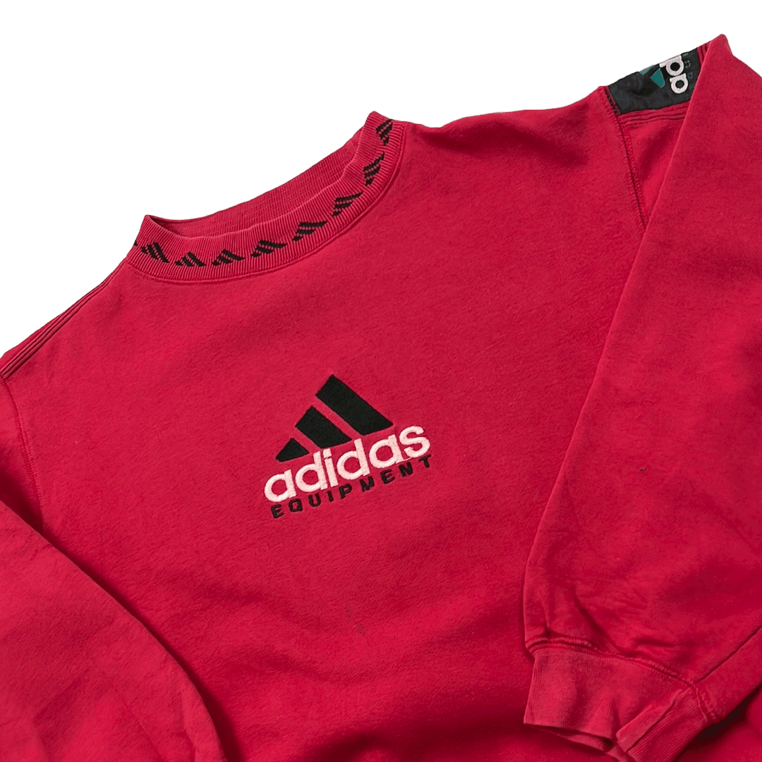 Vintage 90s Red Adidas Equipment Spell-Out Sweatshirt - Small - The Streetwear Studio