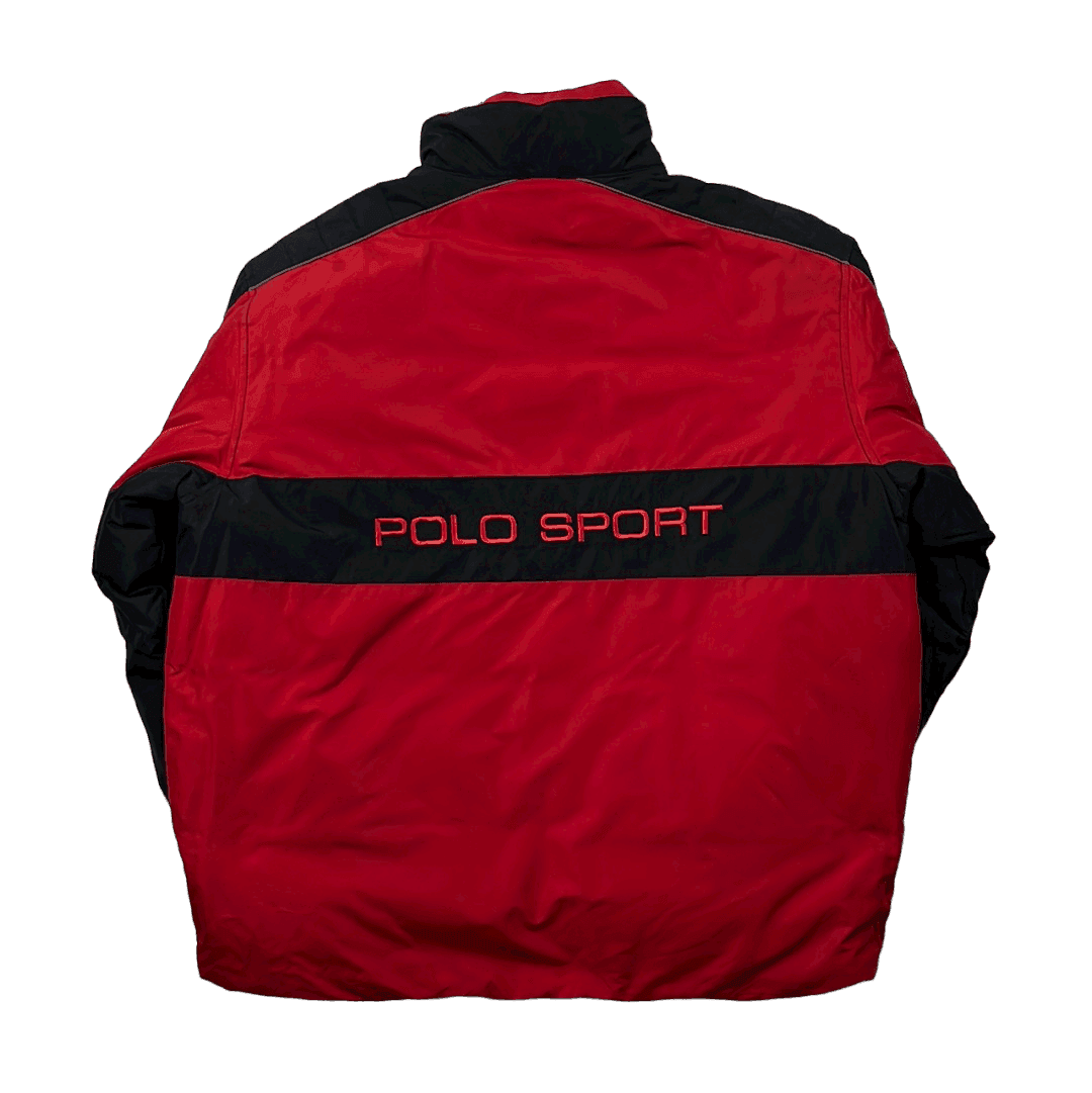 Vintage 90s Red Black Ralph Lauren Polo Sport Spell Out Reversible P