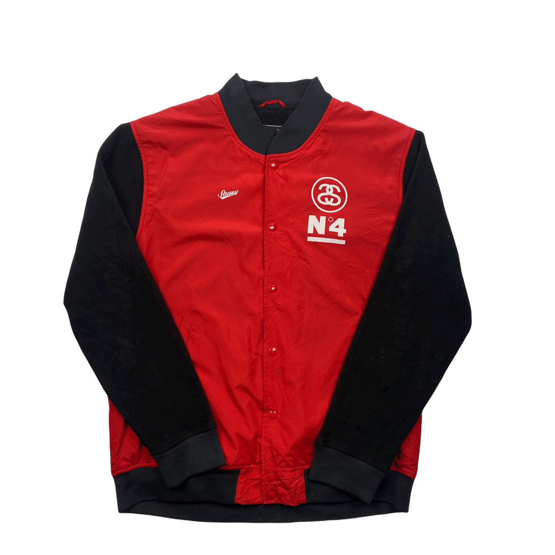 Vintage 90s Red + Black Stussy Varsity Jacket - Extra Large - The Streetwear Studio