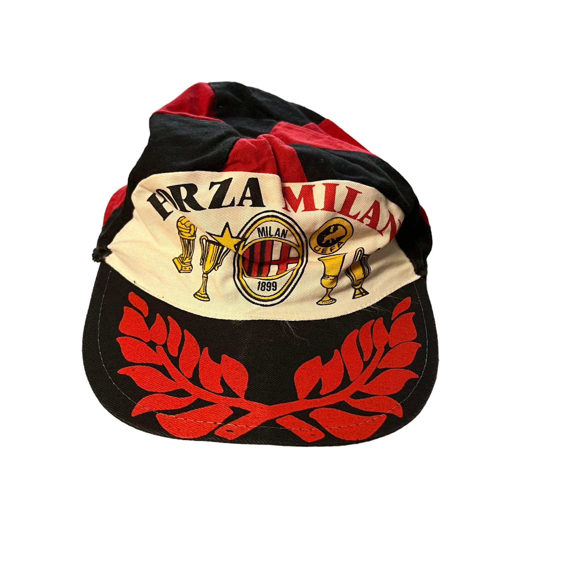 Vintage 90s Red, Black + White AC Milan Football Cap - The Streetwear Studio