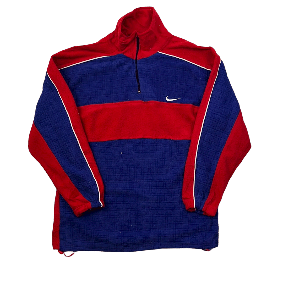 Vintage 90s Red, Blue + White Nike Quarter Zip Fleece - Medium - The Streetwear Studio