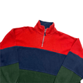 Vintage 90s Red, Navy Blue + Green Yves Saint Laurent Spell-Out Quarter Zip Sweatshirt - Medium - The Streetwear Studio