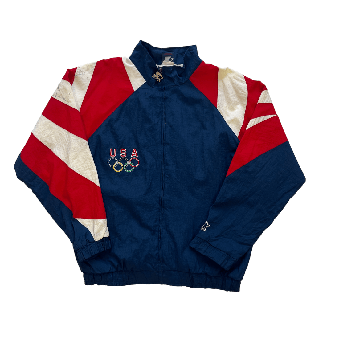 Vintage 90s Red, Navy Blue + White Starter x Looney Tunes USA Jacket - Extra Large - The Streetwear Studio