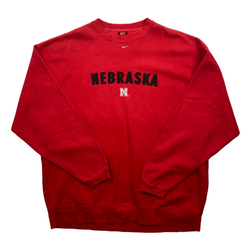 Vintage 90s Red Nike Centre Swoosh Nebraska USA Spell-Out Sweatshirt - XXL - The Streetwear Studio