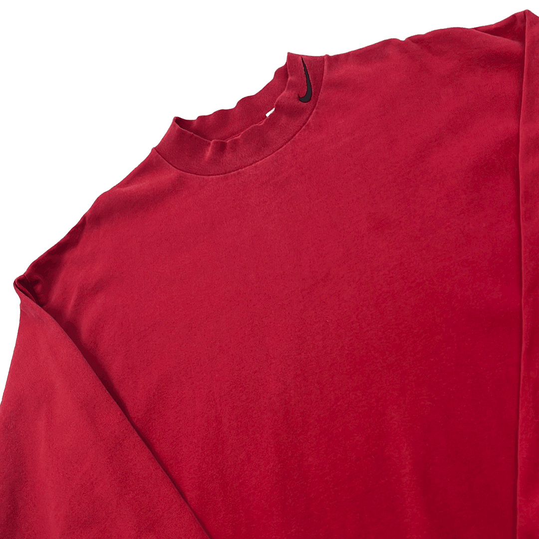 Vintage 90s Red Nike Neck Logo Long Sleeve Tee - Extra Large - The Streetwear Studio