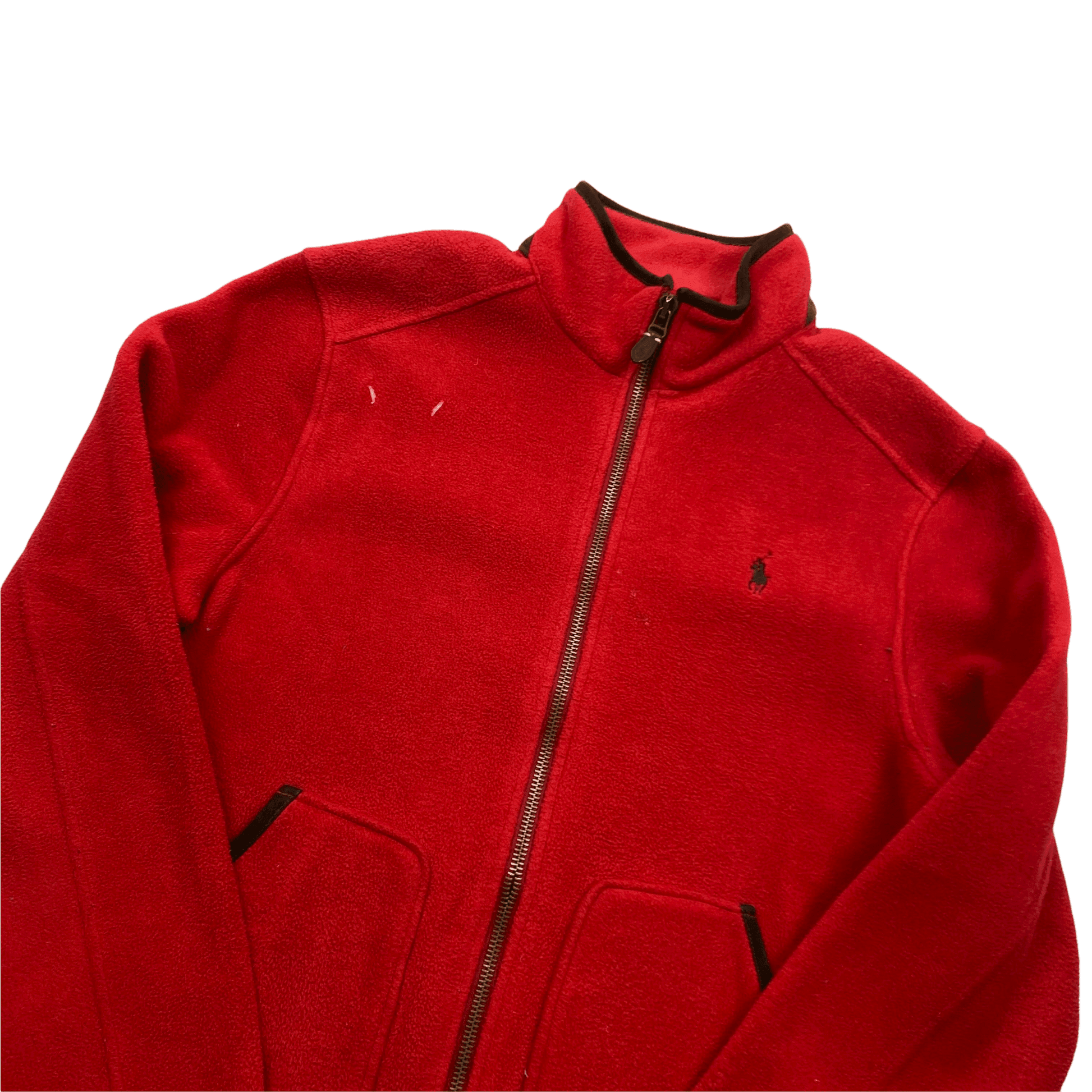 Vintage 90s Red Polo Ralph Lauren Fleece Jacket - Large (Recommended Size - Medium) - The Streetwear Studio