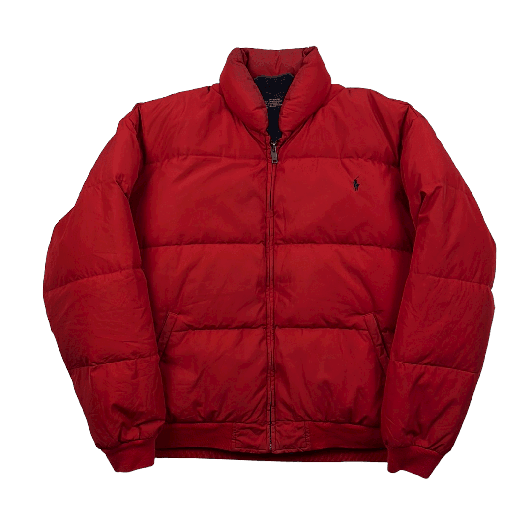 Vintage 90s Red Polo Ralph Lauren Puffer Coat/ Jacket - Large - The Streetwear Studio