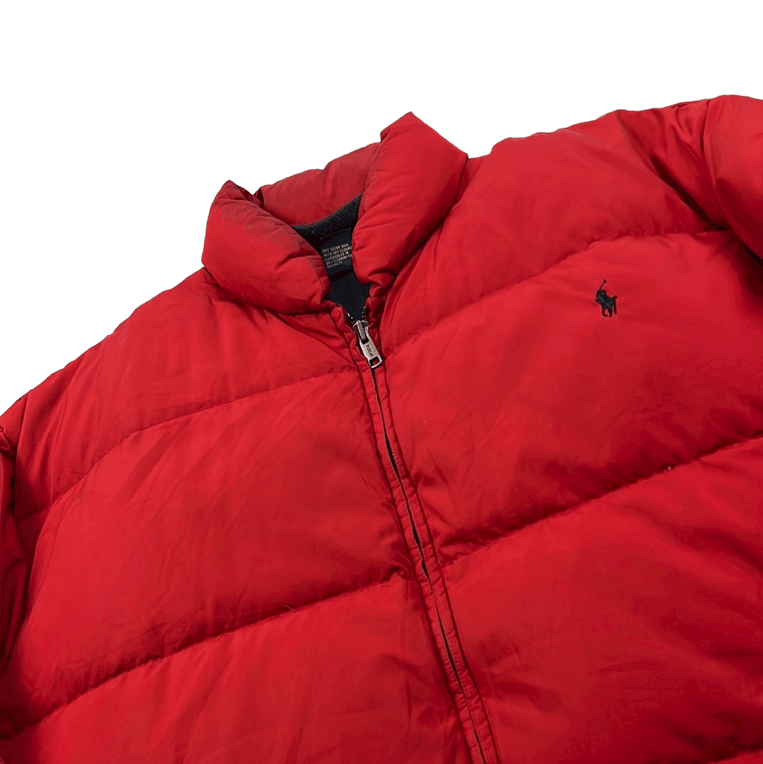 Vintage 90s Red Polo Ralph Lauren Puffer Coat/ Jacket - Large - The Streetwear Studio